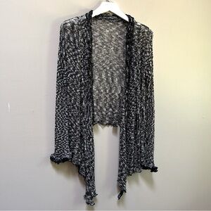 Handmade in Bali Draped Front Ruffled Long Sleeve Open Knit OS Cardigan